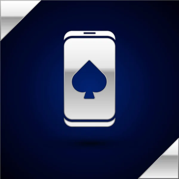 Silver Online poker icono del juego de mesa aislado sobre fondo azul oscuro. Casino en línea. Ilustración vectorial — Archivo Imágenes Vectoriales