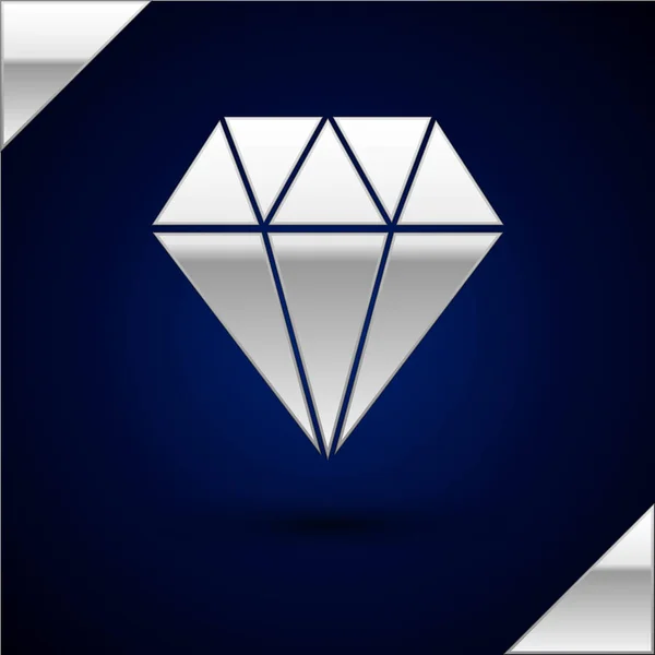 Icono Diamante Plata aislado sobre fondo azul oscuro. Símbolo joyería. Piedra de gema. Ilustración vectorial — Vector de stock