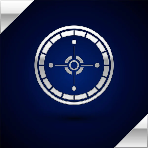 Silbernes Casino Roulette Rad Symbol isoliert auf dunkelblauem Hintergrund. Vektorillustration — Stockvektor