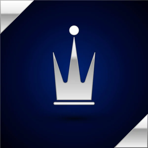 Silver Crown ikon izolált sötétkék háttér. Vektoros illusztráció — Stock Vector