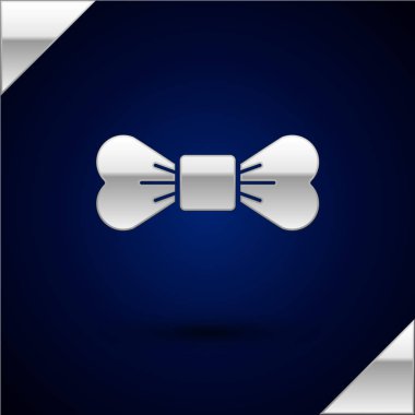 Gümüş Papyon simgesi koyu mavi arka plan üzerinde izole. Vektör İllüstrasyonu