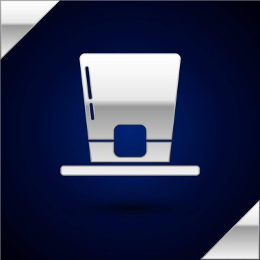 Gümüş Leprikon şapka simgesi koyu mavi arka planda izole edildi. Aziz Patrick gününüz kutlu olsun. Vektör İllüstrasyonu