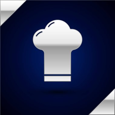 Gümüş Şef şapka simgesi koyu mavi arka planda izole edildi. Aşçılık sembolü. Aşçı şapkası. Vektör İllüstrasyonu