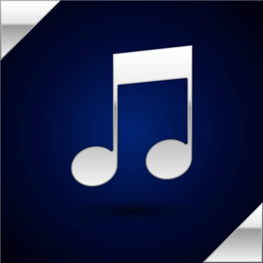 Gümüş nota, ton simgesi koyu mavi arkaplanda izole edilmiş. Vektör İllüstrasyonu