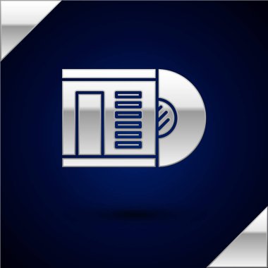 Gümüş Vinil disk simgesi koyu mavi arkaplanda izole edildi. Vektör İllüstrasyonu