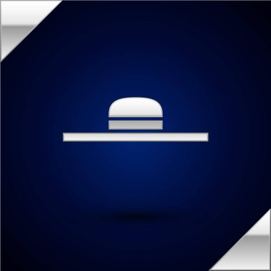 Gümüş Bahçıvan, çiftçi ya da tarım işçisi şapka ikonu koyu mavi arka planda izole edilmiş. Vektör İllüstrasyonu