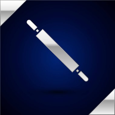 Gümüş Rolling Pin simgesi koyu mavi arkaplanda izole edilmiş. Vektör İllüstrasyonu