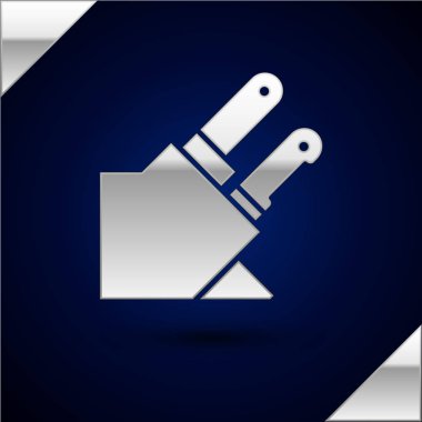 Gümüş Bıçak simgesi koyu mavi arka plan üzerinde izole. Çatal bıçak takımı sembolü. Vektör İllüstrasyonu