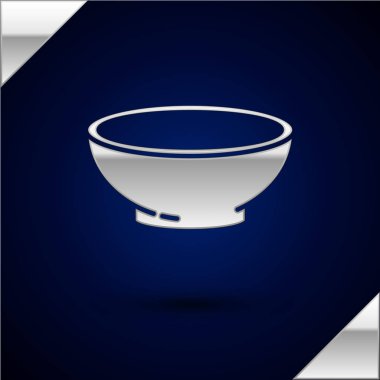 Koyu mavi arka planda izole edilmiş sıcak çorba ikonu gümüş kasesi. Vektör İllüstrasyonu