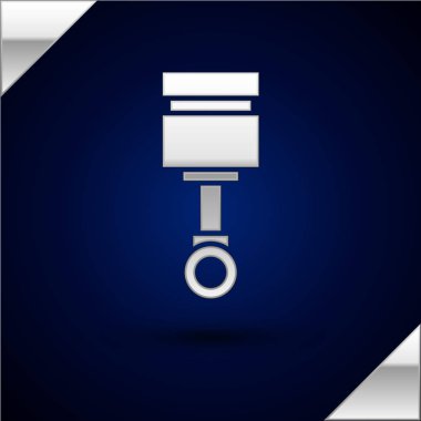 Gümüş Motor piston simgesi koyu mavi arkaplanda izole edildi. Araba motoru pistonu işareti. Vektör İllüstrasyonu
