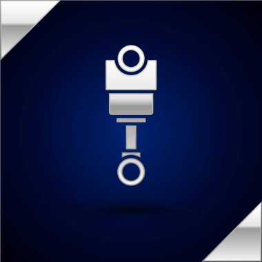 Gümüş Motor piston simgesi koyu mavi arkaplanda izole edildi. Araba motoru pistonu işareti. Vektör İllüstrasyonu