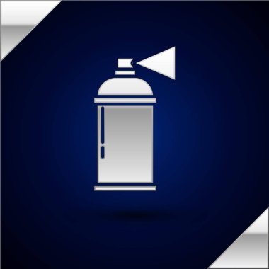 Koyu mavi arka planda gümüş boya spreyi ikonu izole edildi. Vektör İllüstrasyonu