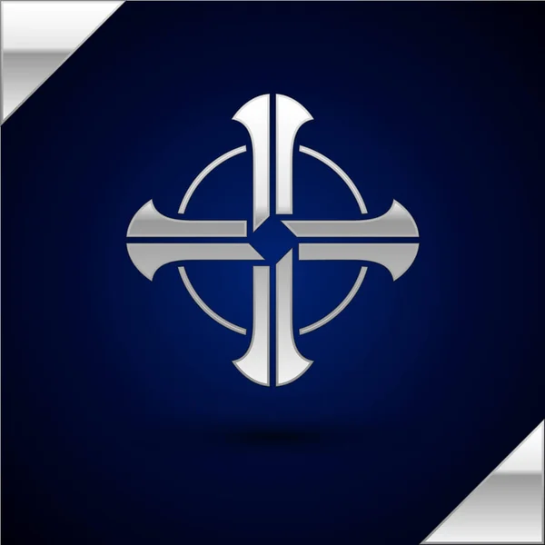 Zilveren Keltische kruis pictogram geïsoleerd op donkerblauwe achtergrond. Fijne Saint Patricks dag. Vector Illustratie — Stockvector