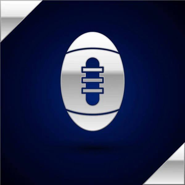 Silberne Ikone des amerikanischen Fußballs auf dunkelblauem Hintergrund. Rugby-Ikone. Mannschaftssport-Spiel Symbol. Vektorillustration — Stockvektor
