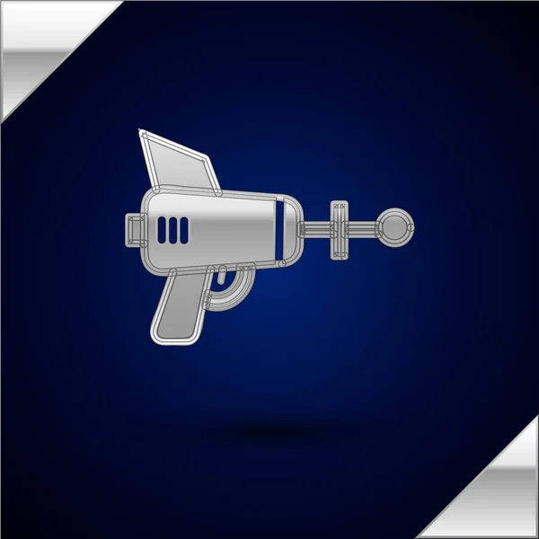Silver Ray gun icon isolated on dark blue background. Laser weapon. Space blaster. Vector Illustration — Stock Vector