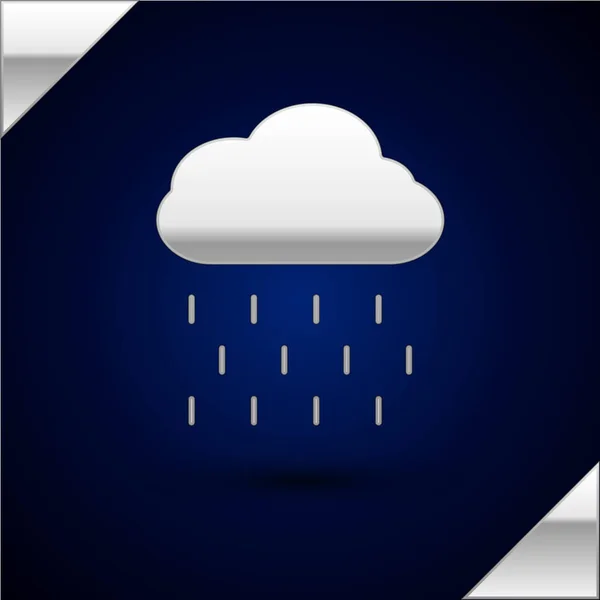 银色云与雨图标隔离在深蓝色背景。雨云降水与雨滴。矢量插图 — 图库矢量图片