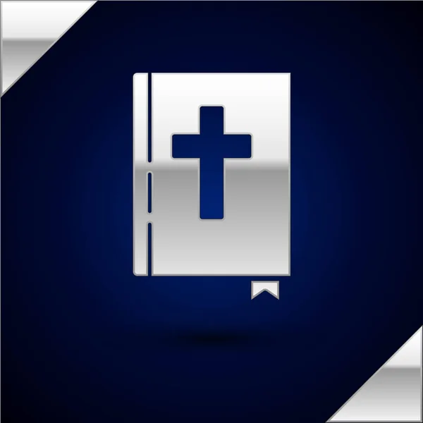 Silver Holy bible book icon isolated on dark blue background. Vector Illustration — Stock Vector