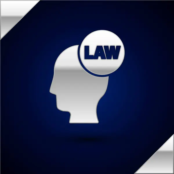 Срібна голова з іконою закону ізольована на темно-синьому фоні. Векторна ілюстрація — стоковий вектор