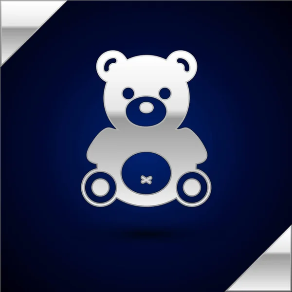 Silver Teddy αρκουδάκι βελούδινο παιχνίδι εικονίδιο απομονώνονται σε σκούρο μπλε φόντο. Εικονογράφηση διανύσματος — Διανυσματικό Αρχείο