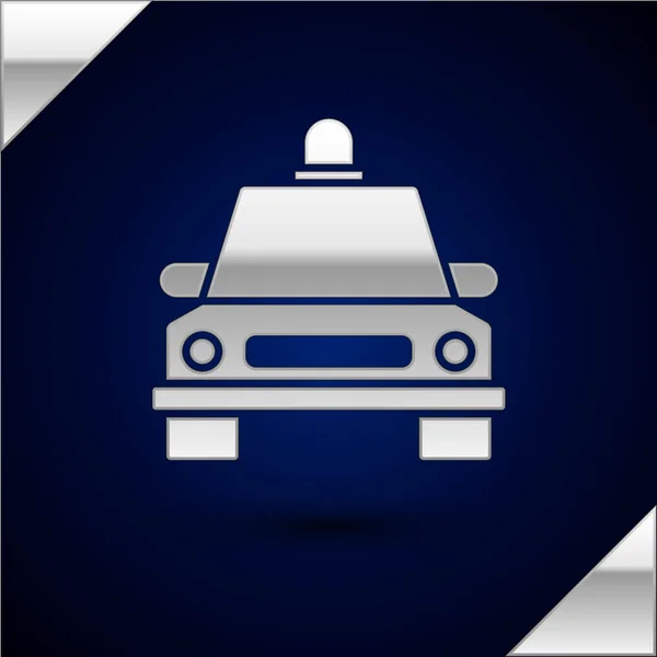 Srebrna ikona taksówki na ciemnoniebieskim tle. Ilustracja wektora — Wektor stockowy