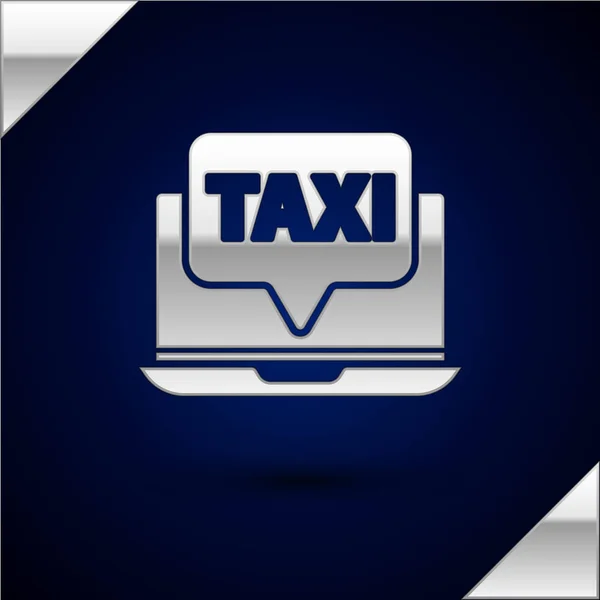 Серебристый значок службы вызова такси на темно-синем фоне. Векторная миграция — стоковый вектор