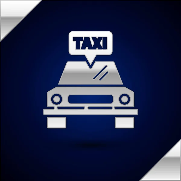 Icono de taxi plateado aislado sobre fondo azul oscuro. Ilustración vectorial — Archivo Imágenes Vectoriales