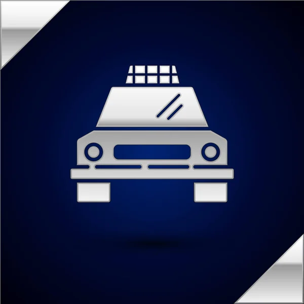 Ezüst Taxi autó ikon elszigetelt sötétkék háttérrel. Vektorillusztráció — Stock Vector