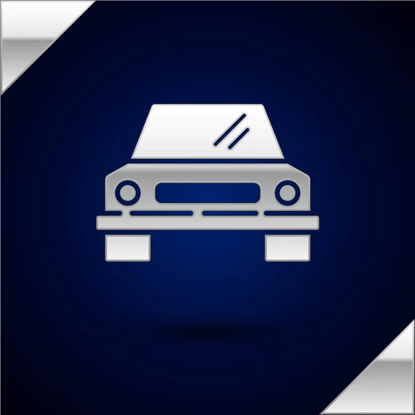 Silver Car icon isolated on dark blue background. Front view. Vector Illustration — Stock Vector