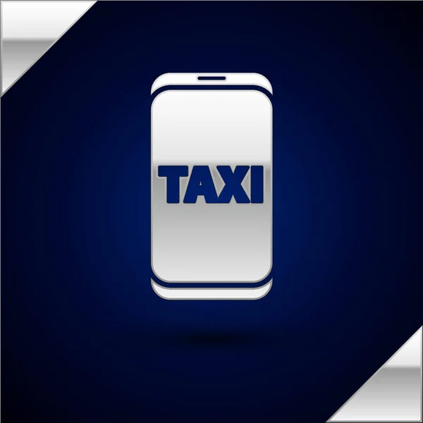 Ασημένιο ταξί κλήση τηλεφωνική υπηρεσία εικονίδιο απομονώνονται σε σκούρο μπλε φόντο. Ταξί για smartphone. Εικονογράφηση διανύσματος — Διανυσματικό Αρχείο