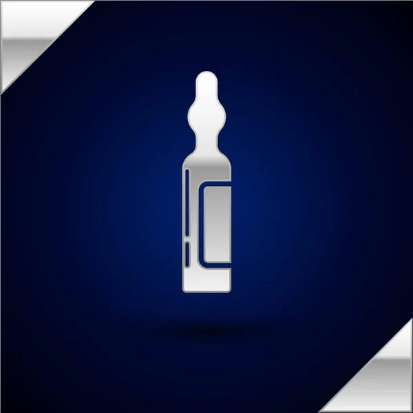 Silver Pets injekciós üveg orvosi ikon elszigetelt sötétkék háttér. Receptköteles gyógyszer állatoknak. Vektorillusztráció — Stock Vector