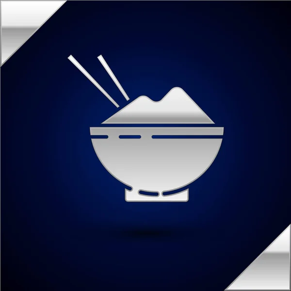 Silver Rice in a bowl with chopstick icon isolated on dark blue background. Traditional Asian food. Vector Illustration — Stock Vector