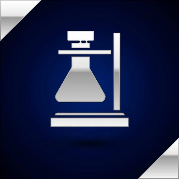 Silver Glass test tube flask on stand icon isolated on dark blue background. Laboratory equipment. Vector Illustration — Stock Vector