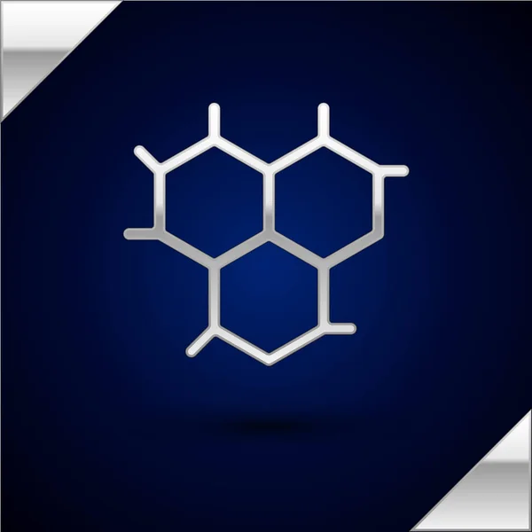 Ikona vzorce Silver Chemical izolované na tmavomodrém pozadí. Abstraktní hexagon pro inovační medicínu, zdraví, výzkum a vědu. Vektorová ilustrace — Stockový vektor