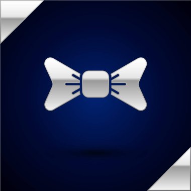 Gümüş Papyon simgesi koyu mavi arka plan üzerinde izole. Vektör İllüstrasyonu