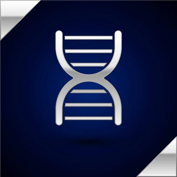 Ícone de símbolo de DNA de prata isolado no fundo azul escuro. Ilustração vetorial —  Vetores de Stock