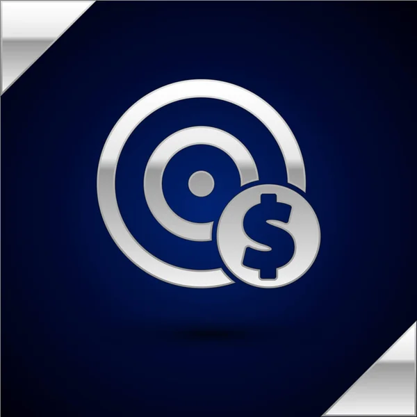 Silver Target med dollar symbol ikon isolerad på mörkblå bakgrund. Ikonen för investeringsmål. Lyckad affärsidé. Kontanter eller pengar. Vektor Illustration — Stock vektor
