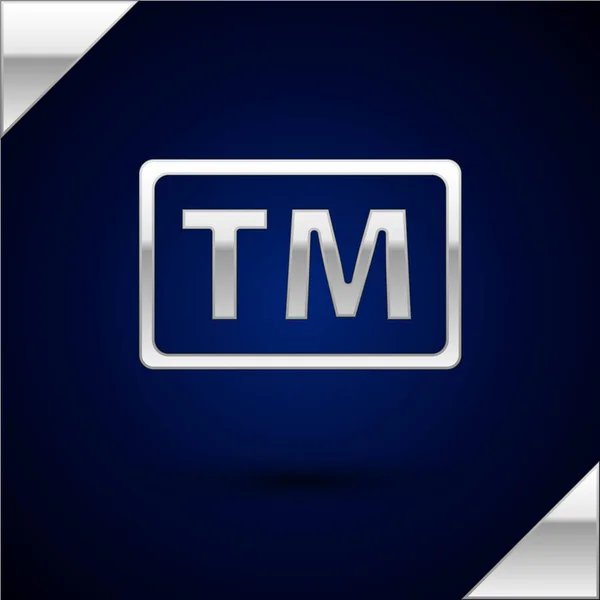 Ikona Silver Trademark izolovaná na tmavomodrém pozadí. Zkratka Tm. Vektorová ilustrace — Stockový vektor