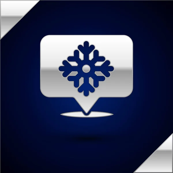 Flocon de neige argenté avec icône de bulle de parole isolé sur fond bleu foncé. Joyeux Noël et bonne année. Illustration vectorielle — Image vectorielle