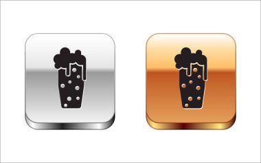 Beyaz arka planda izole edilmiş bira simgesisiyah Cam. Gümüş-altın kare düğme. Vektör İllüstrasyonu