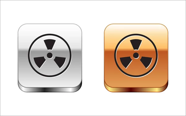 Black Radioactive icon isolated on white background. Radioactive toxic symbol. Radiation Hazard sign. Silver-gold square button. Vector Illustration — Stock Vector