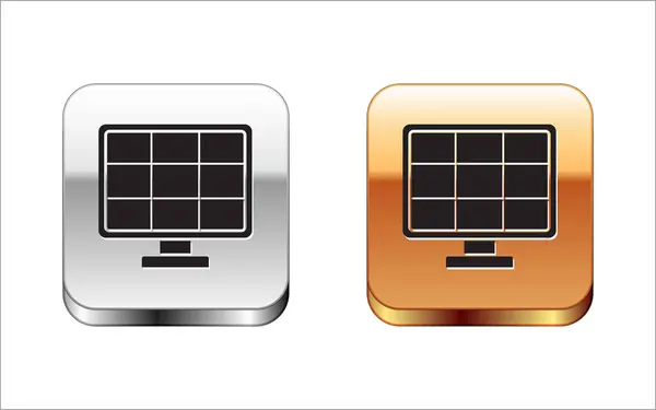 Black Solar energipanel ikon isolerad på vit bakgrund. Silver-guld fyrkantig knapp. Vektor Illustration — Stock vektor