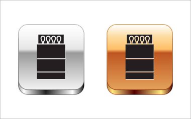 Siyah Açık kibrit kutusu ve beyaz arkaplanda izole edilmiş kibrit kutusu. Gümüş-altın kare düğme. Vektör İllüstrasyonu
