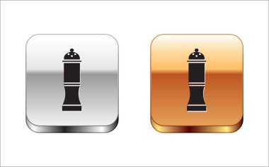 Siyah Biber simgesi beyaz arkaplanda izole edilmiş. Yemek pişirme baharatları. Gümüş-altın kare düğme. Vektör İllüstrasyonu