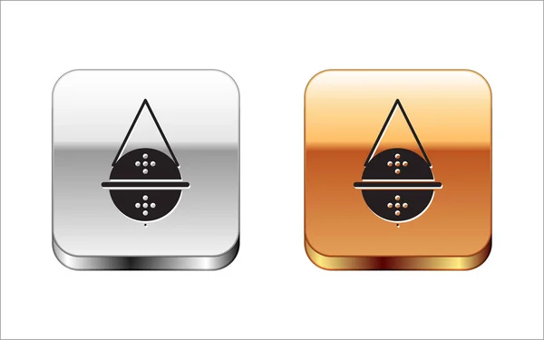 Black Ball thee zeef pictogram geïsoleerd op witte achtergrond. Zilverkleurig-gouden vierkante knop. Vector Illustratie — Stockvector