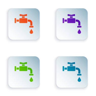 Beyaz arkaplanda izole edilmiş renkli musluk ikonu. Renkli kare düğmelere simgeleri yerleştir. Vektör İllüstrasyonu