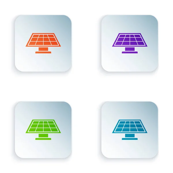 Farbiges Solarpanel-Symbol isoliert auf weißem Hintergrund. setzen Symbole in bunten quadratischen Tasten. Vektorillustration — Stockvektor