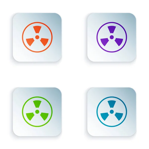 Color Radioactive icon isolated on white background. Radioactive toxic symbol. Radiation Hazard sign. Set icons in colorful square buttons. Vector Illustration — Stock Vector