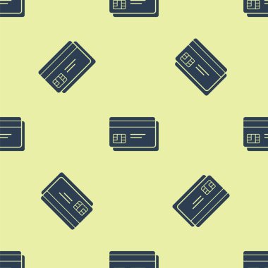 Mavi Kredi kartı simgesi sarı arkaplanda kusursuz desen izole etti. Çevrimiçi ödeme. Nakit çekilmesi. Finansal operasyonlar. Alışveriş tabelası. Vektör İllüstrasyonu