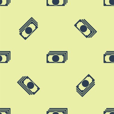 Blue Stacks kağıt para ikonu sarı arka planda izole edilmiş kusursuz desen. Para desteleri. Para birimi. Vektör İllüstrasyonu