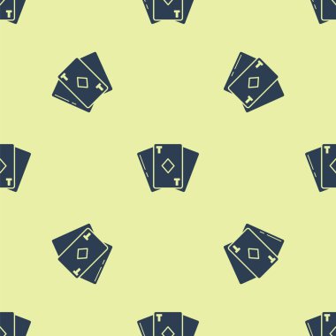 Üzerinde elmas sembolü olan mavi iskambil kartı sarı arka planda izole edilmiş pürüzsüz desen. Kumarhane kumarı. Vektör İllüstrasyonu